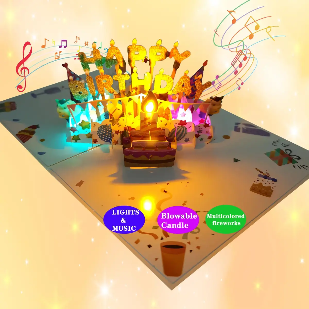 Akeydeco 3D Pop Up Birthday Cake Card with Light & Music | 1 Pack - main product image