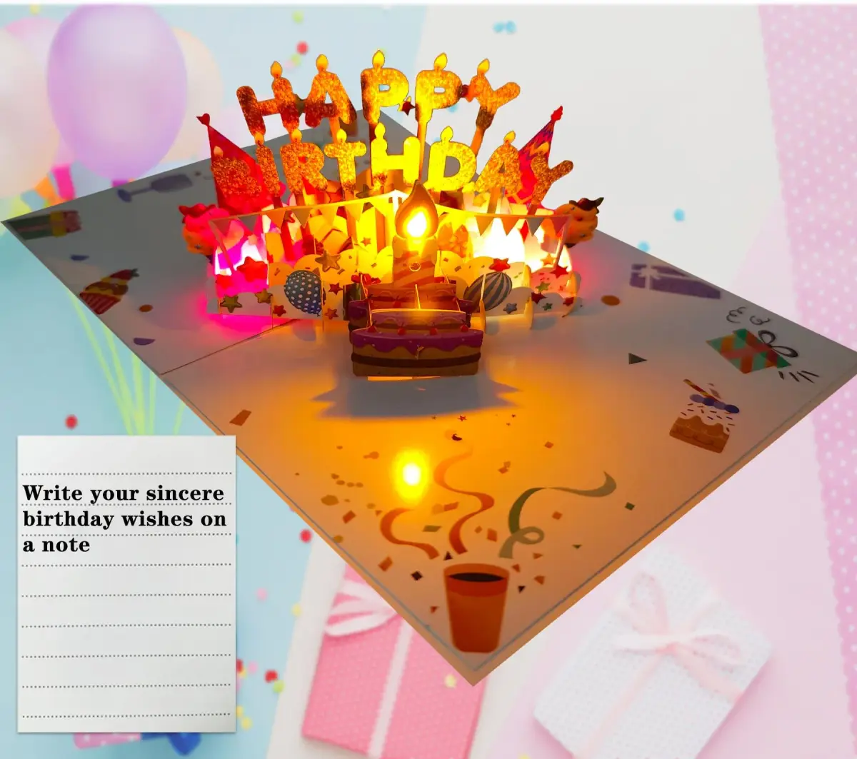 Akeydeco 3D Pop Up Birthday Cake Card with Light & Music | 1 Pack - view 5