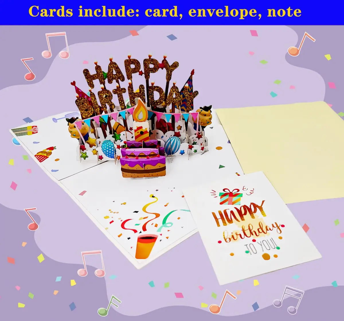 Akeydeco 3D Pop Up Birthday Cake Card with Light & Music | 1 Pack - view 7