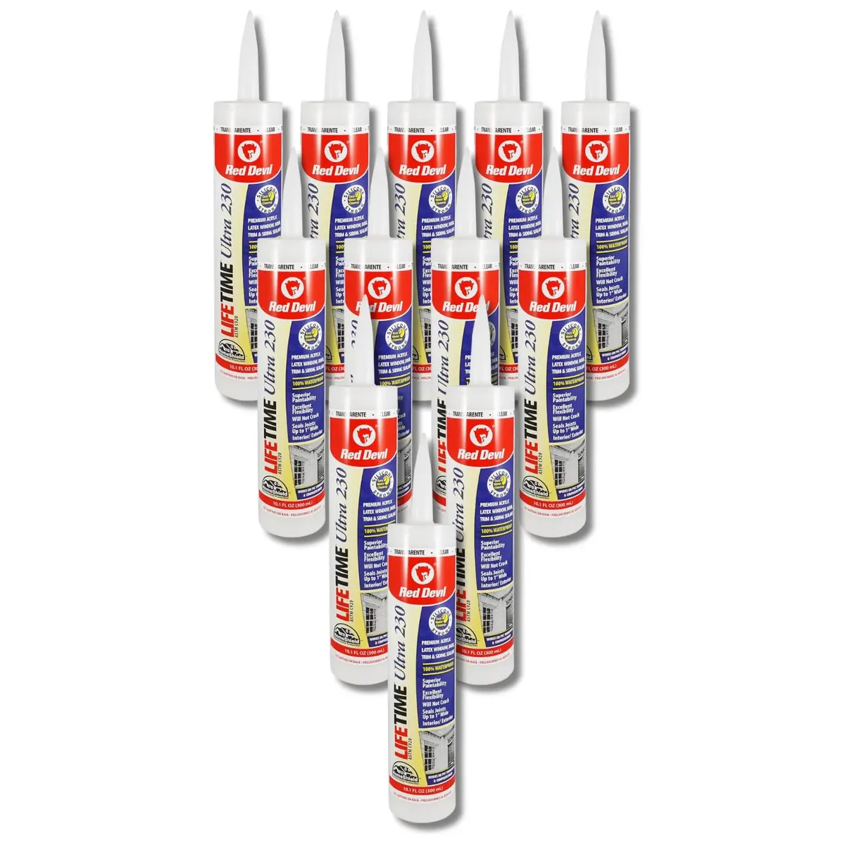 Red Devil Lifetime Ultra Premium Elastomeric Acrylic Latex Sealant Clear 10.1 oz (299 ml) Pack of 12 | Fire Barrier Caulk for Through-Penetration - main product image