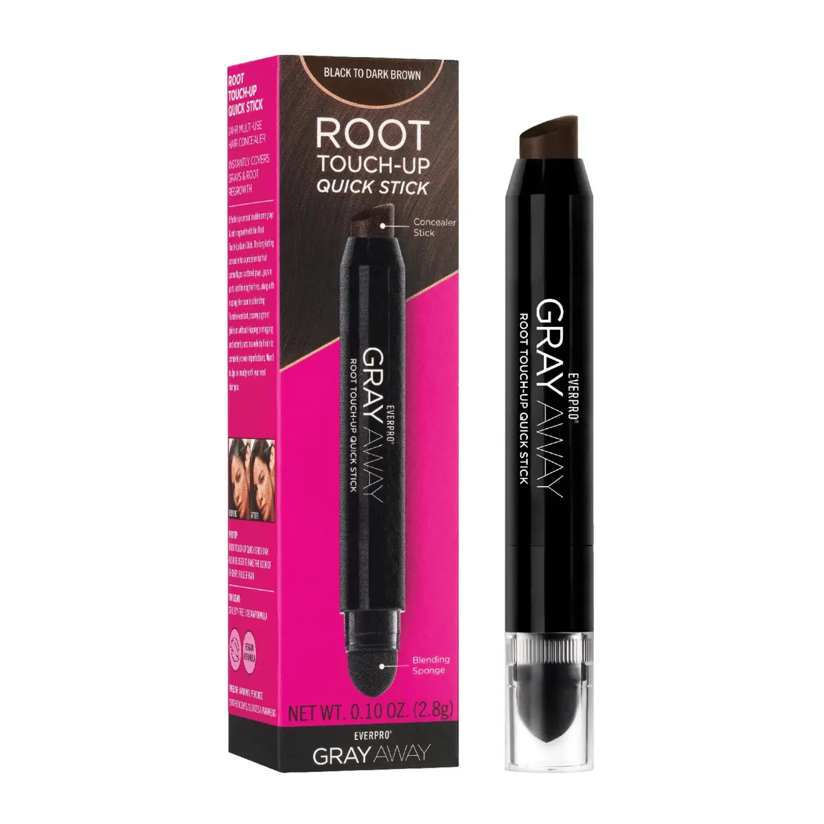 Everpro Gray Away Root Touch-Up Quick Stick, Black/Dark Brown, 0.1 oz | Precise, quick root coverage for all hair types - main product image