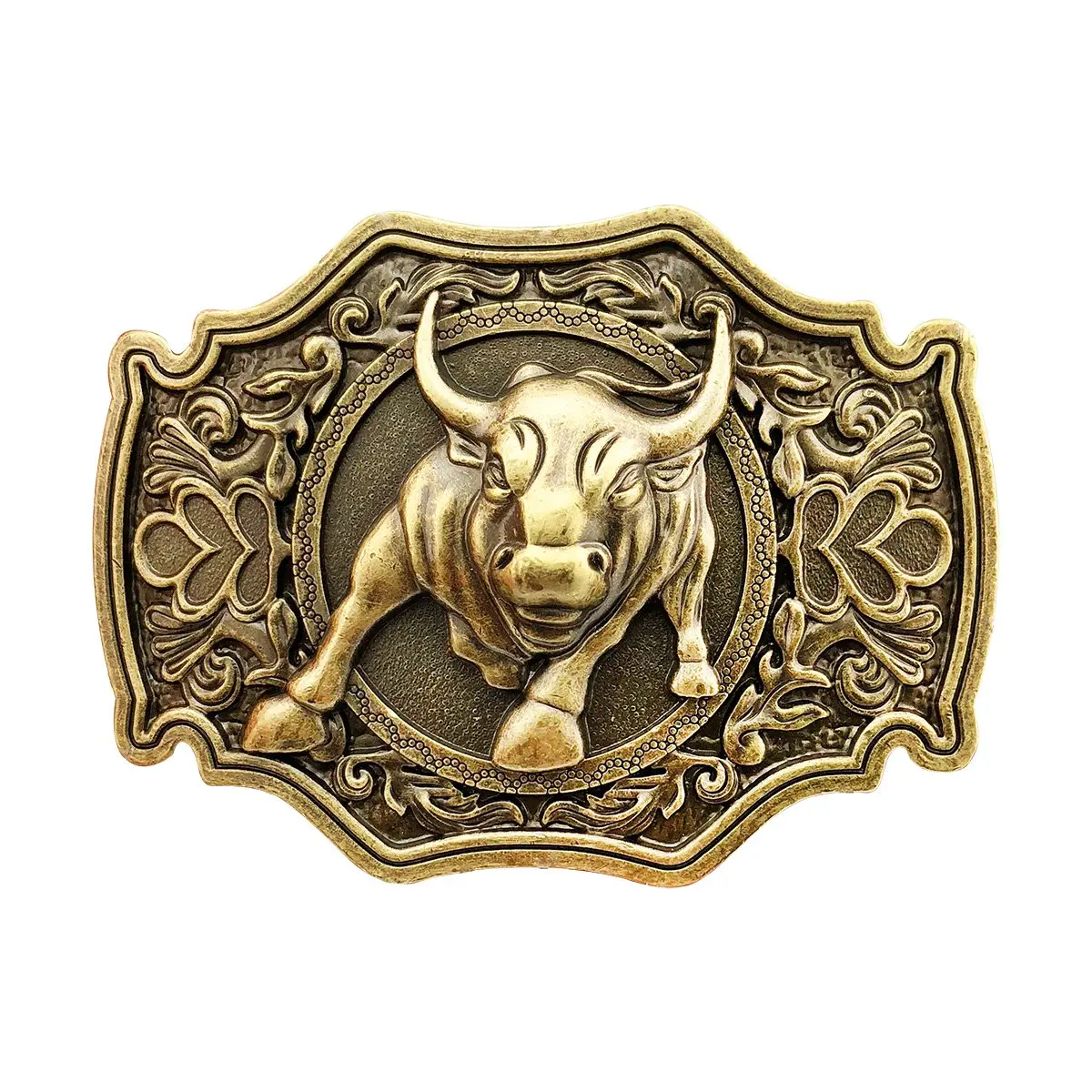 QUKE Bronze Long Horn Bull Rodeo Western Cowboy Belt Buckle For Men | Fits 38mm Belts - main product image