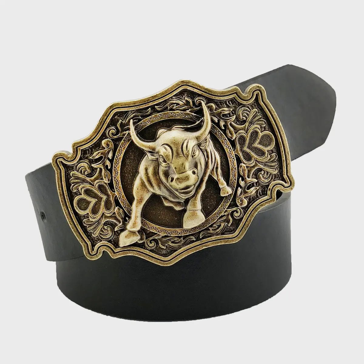 QUKE Bronze Long Horn Bull Rodeo Western Cowboy Belt Buckle For Men | Fits 38mm Belts - view 2