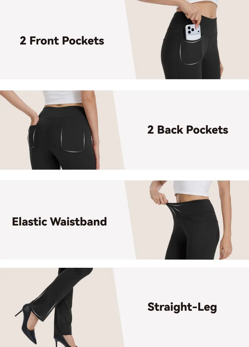 Safort Women's Yoga Pants Straight Leg Yoga Dress Pants 28"/30"/32"/34" Long Tall Inseam Stretch Slacks with Pocket for Workout 34'', Black, M - view 7