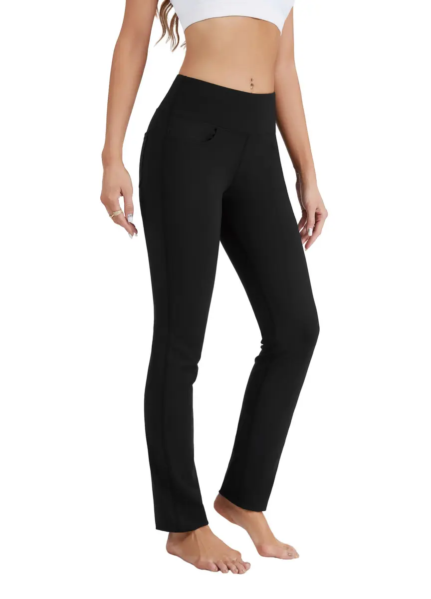 Safort Women's Yoga Pants Straight Leg Yoga Dress Pants 28"/30"/32"/34" Long Tall Inseam Stretch Slacks with Pocket for Workout 34'', Black, M - view 2