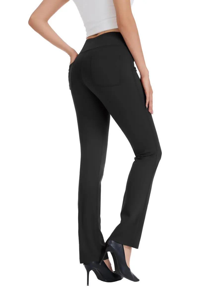 Safort Women's Yoga Pants Straight Leg Yoga Dress Pants 28"/30"/32"/34" Long Tall Inseam Stretch Slacks with Pocket for Workout 34'', Black, M - view 3