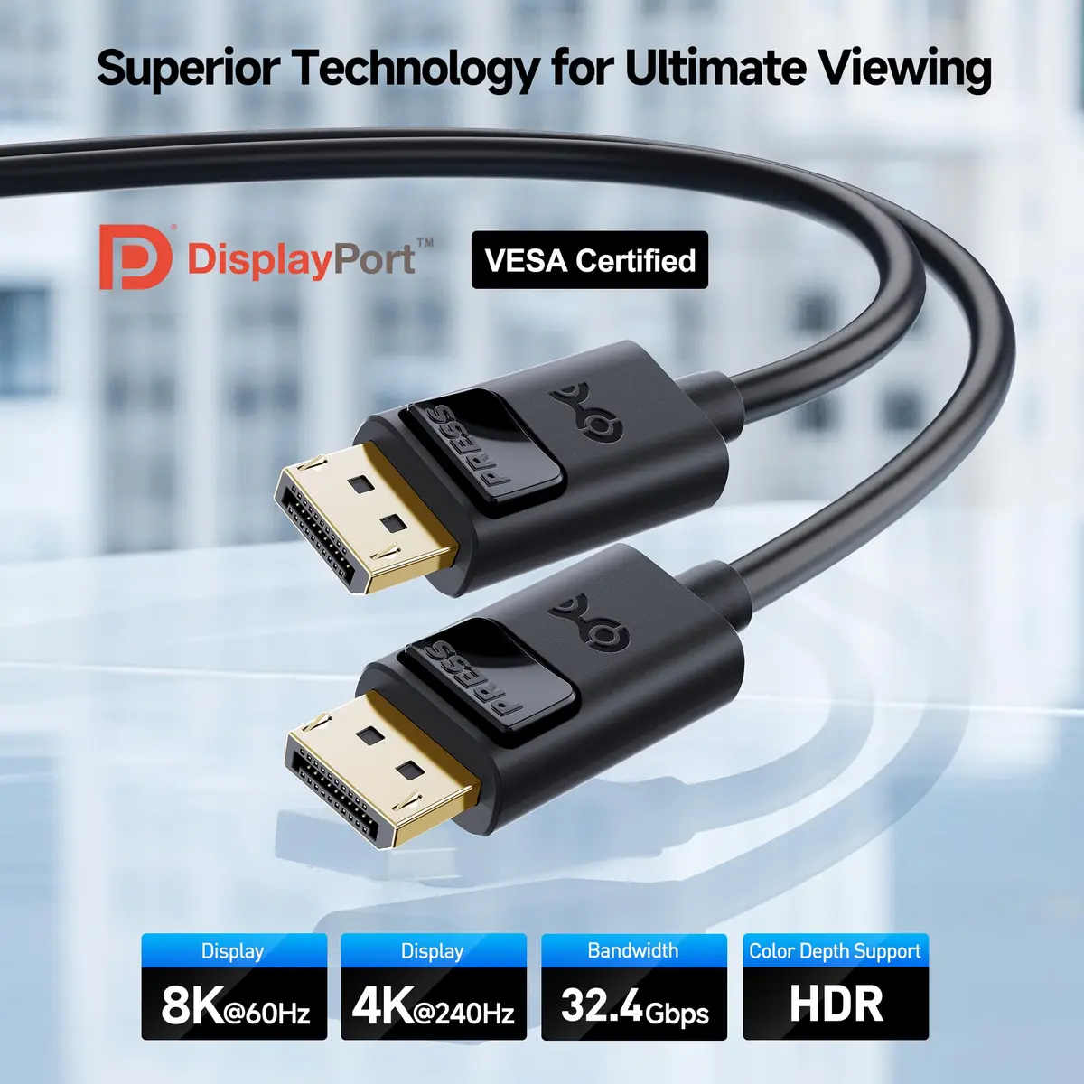 Cable Matters VESA Certified DisplayPort 1.4 Cable 0.91 m (3 ft) | 32.4Gbps HBR3 for 8K@60Hz - view 2