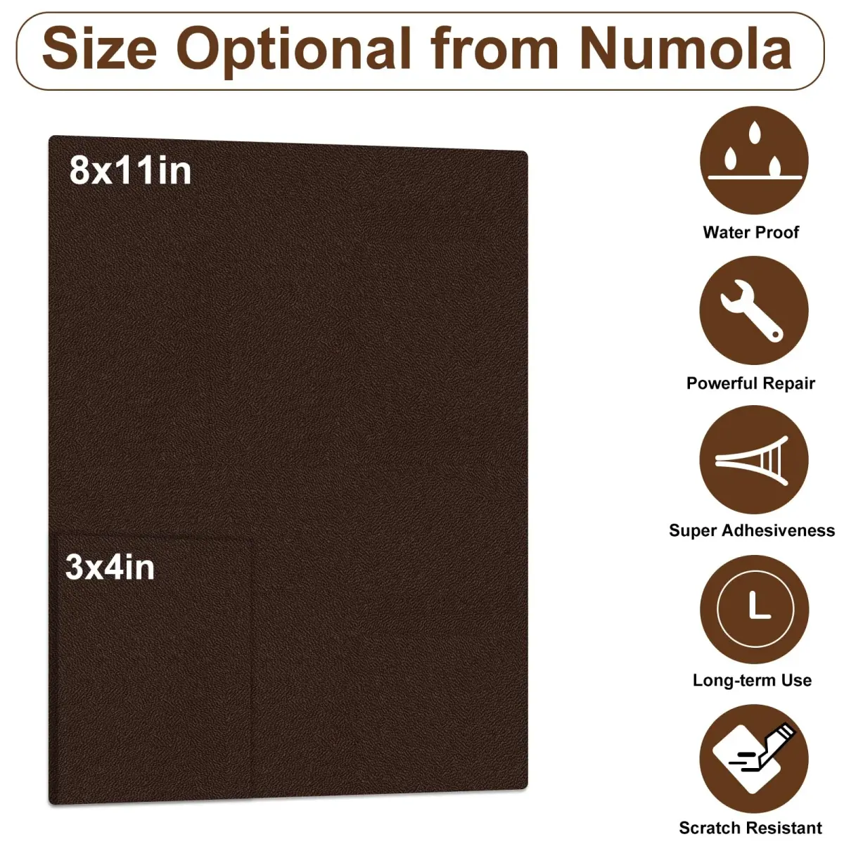 Numola Leather Repair Patch 8x11 Inch (20.3x27.9 cm) Medium Brown | Waterproof Self-Adhesive Fabric Tape - view 2