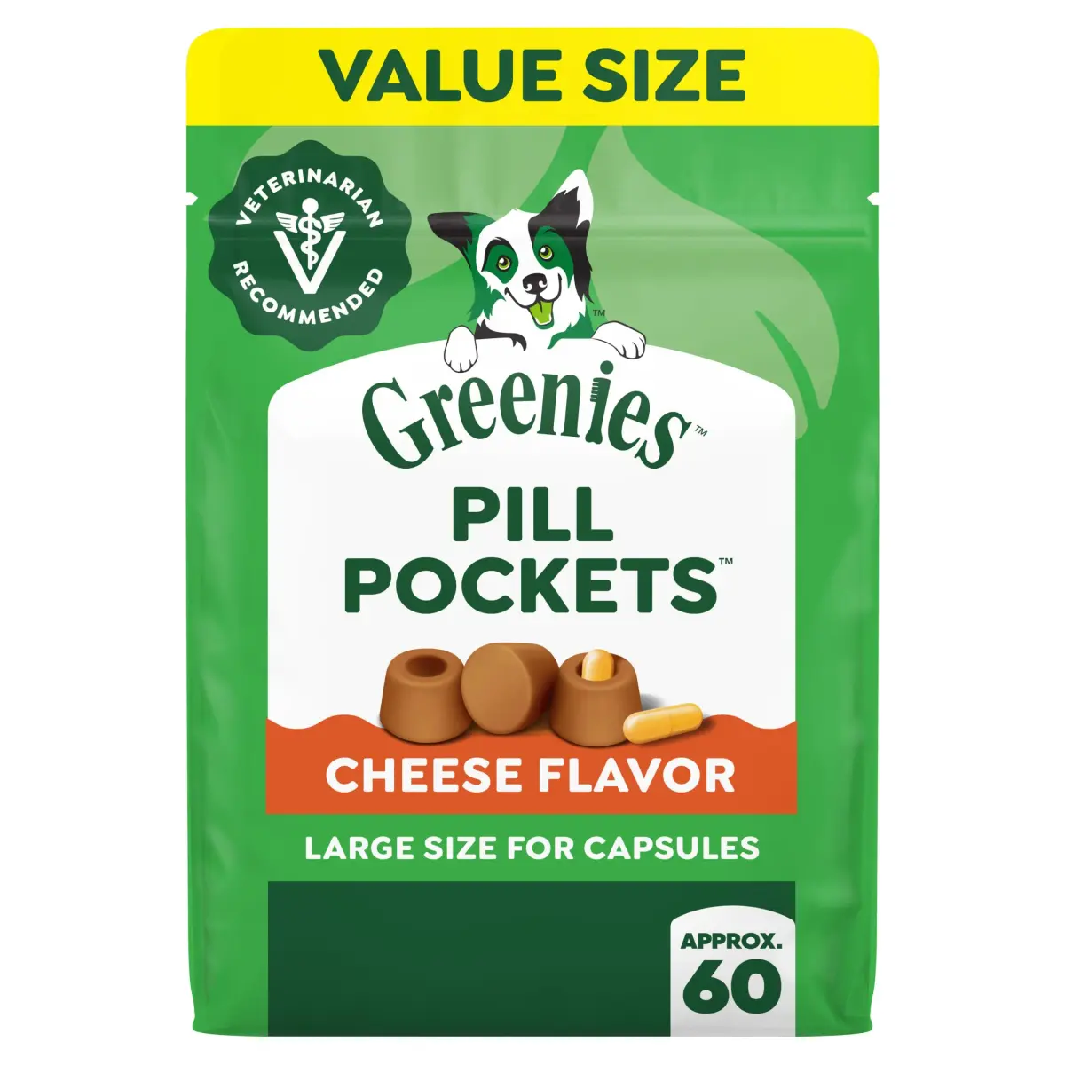 Greenies Pill Pockets Large Size Dog Treats, Cheese Flavor, 60 Count (Pack of 1) | Vet-Recommended Pill Hiders - main product image