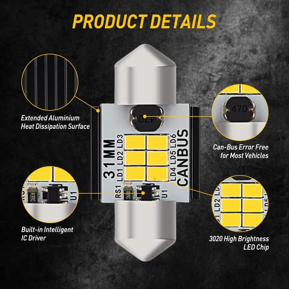 AUXITO Upgraded 31mm Festoon LED Bulbs 1.25 inch (2-Pack, Xenon White) | CANbus Error Free Interior & Exterior Lighting - view 8