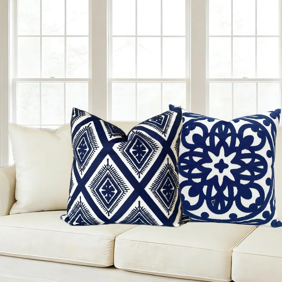 Slow Cow Embroidered Throw Pillow Cover 18 x 18 Inch Navy Blue | Intricate Embroidery for Home Decor - view 5