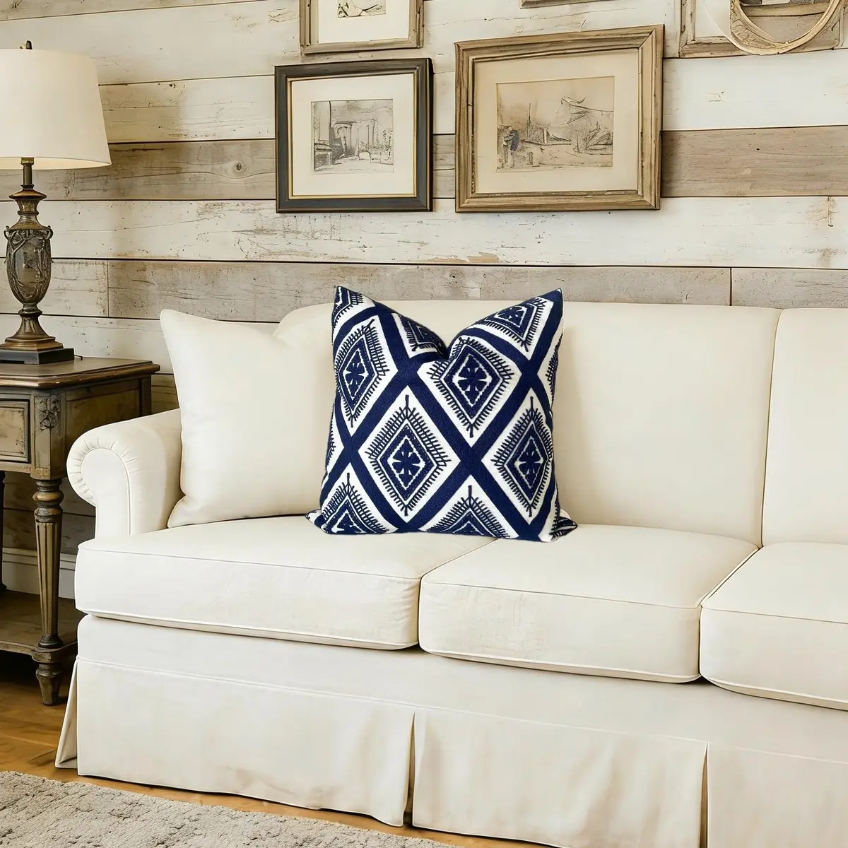 Slow Cow Embroidered Throw Pillow Cover 18 x 18 Inch Navy Blue | Intricate Embroidery for Home Decor - view 6