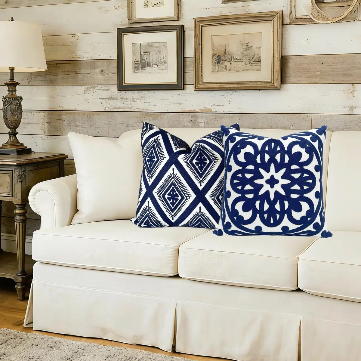Slow Cow Embroidered Throw Pillow Cover 18 x 18 Inch Navy Blue | Intricate Embroidery for Home Decor - view 7