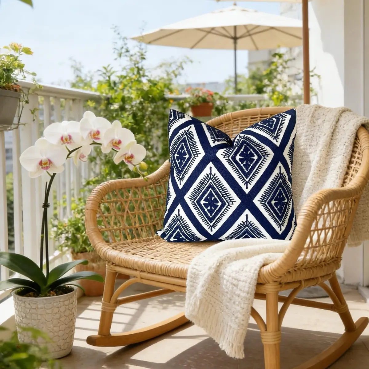 Slow Cow Embroidered Throw Pillow Cover 18 x 18 Inch Navy Blue | Intricate Embroidery for Home Decor - view 8