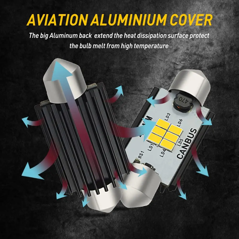 AUXITO 41mm Festoon LED Bulbs Xenon White (1.65 inch / 41mm) | CANbus Error Free Interior Car Lights - view 6