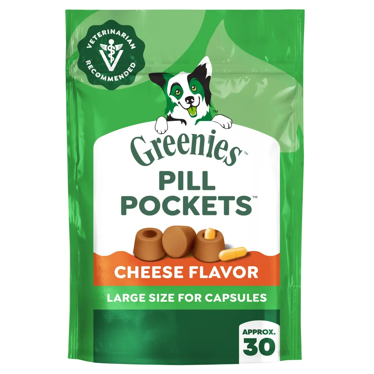 Greenies Pill Pockets Large Size Dog Treats, Cheese Flavor, 30 Count (7.9 oz) | Vet-Recommended Pill Hiding Treat - main product image