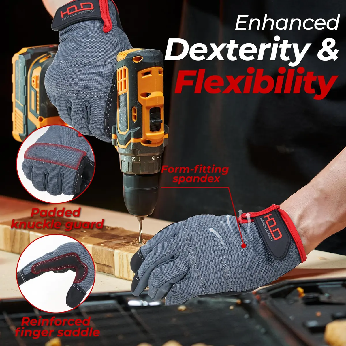 HANDLANDY Work Gloves for Men & Women, Utility Mechanic Touch Screen, Flexible Gardening Gloves (X-Large, 1 Pair) - view 3