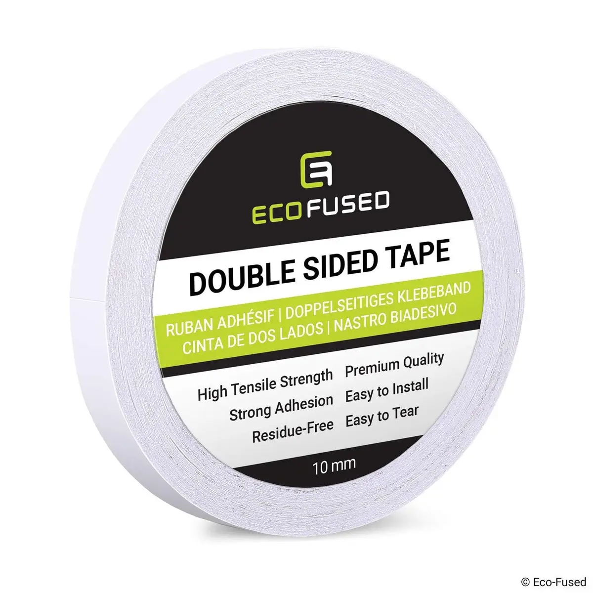 Eco-Fused Premium Double Sided Adhesive Tape 10mm x 50m (0.4" x 55 Yards) | Industrial & Craft Adhesive Roll - main product image