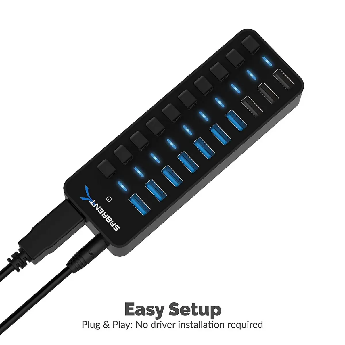 Sabrent 10-Port Powered USB 3.0 Hub with 3 Smart Charging Ports & 60W Adapter | Expands Connectivity for PC, Mac, Linux - view 6