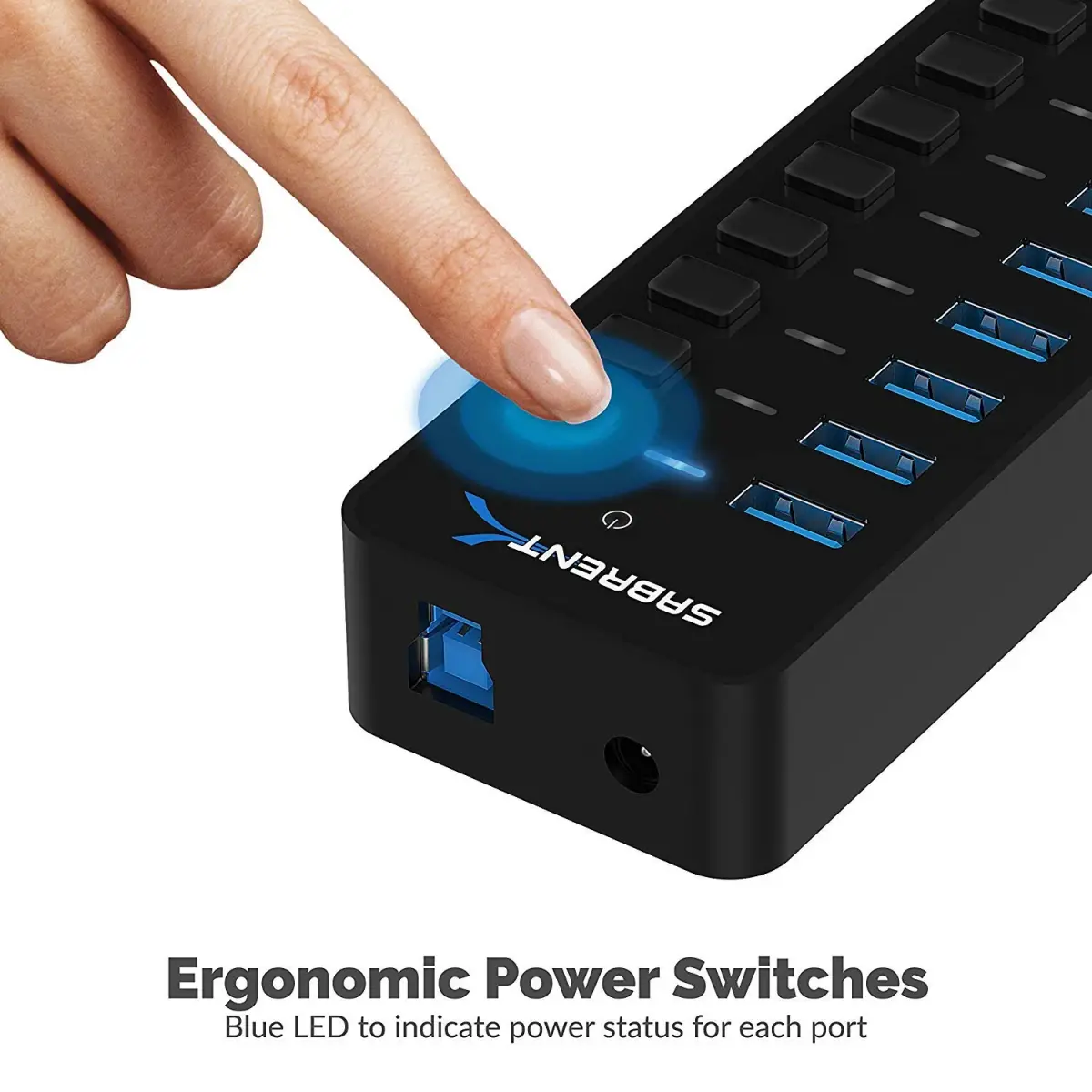 Sabrent 10-Port Powered USB 3.0 Hub with 3 Smart Charging Ports & 60W Adapter | Expands Connectivity for PC, Mac, Linux - view 3