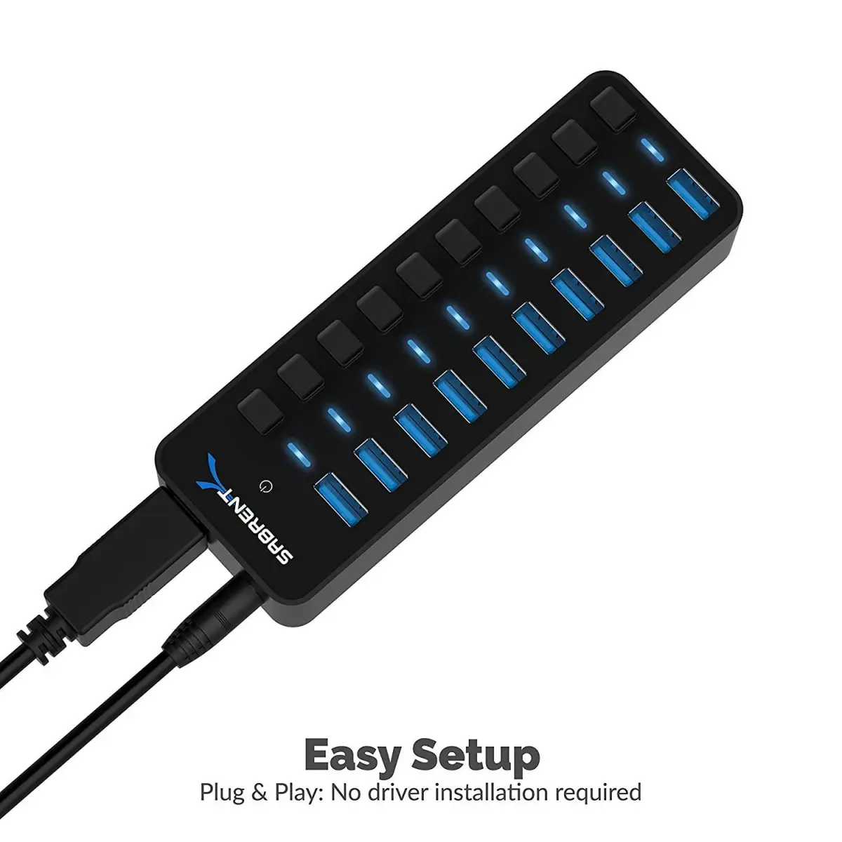 Sabrent 10-Port 60W Powered USB 3.0 Hub with Individual Switches & LEDs | Expands Connectivity for PC & Mac - view 3