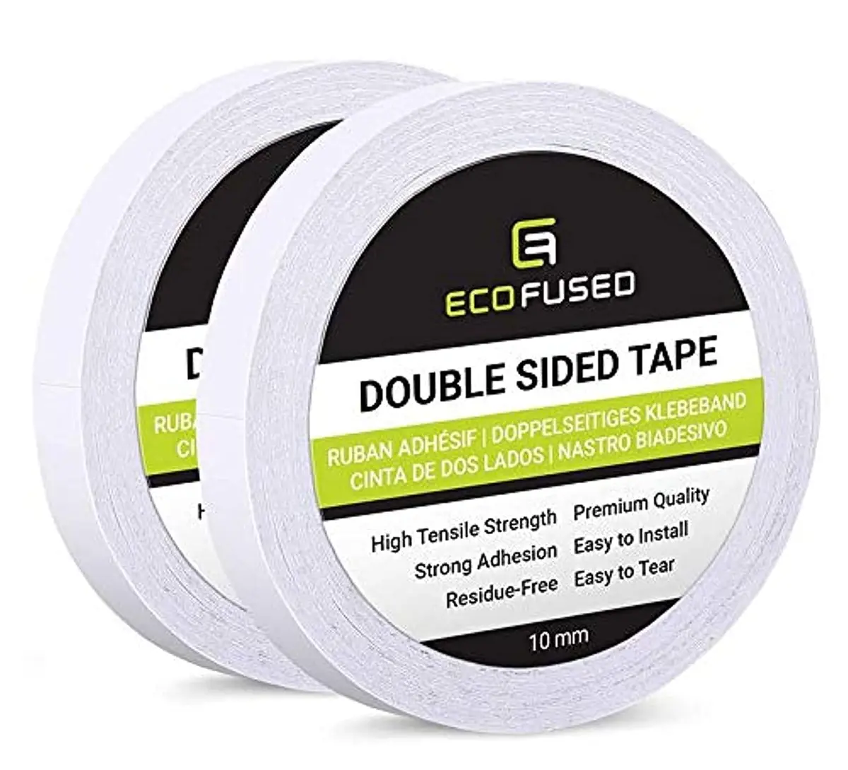 Eco-Fused Premium Double Sided Adhesive Tape 10mm (0.4 Inch) x 50m (55 Yards) | 2 Rolls for Arts, Crafts & Office - main product image