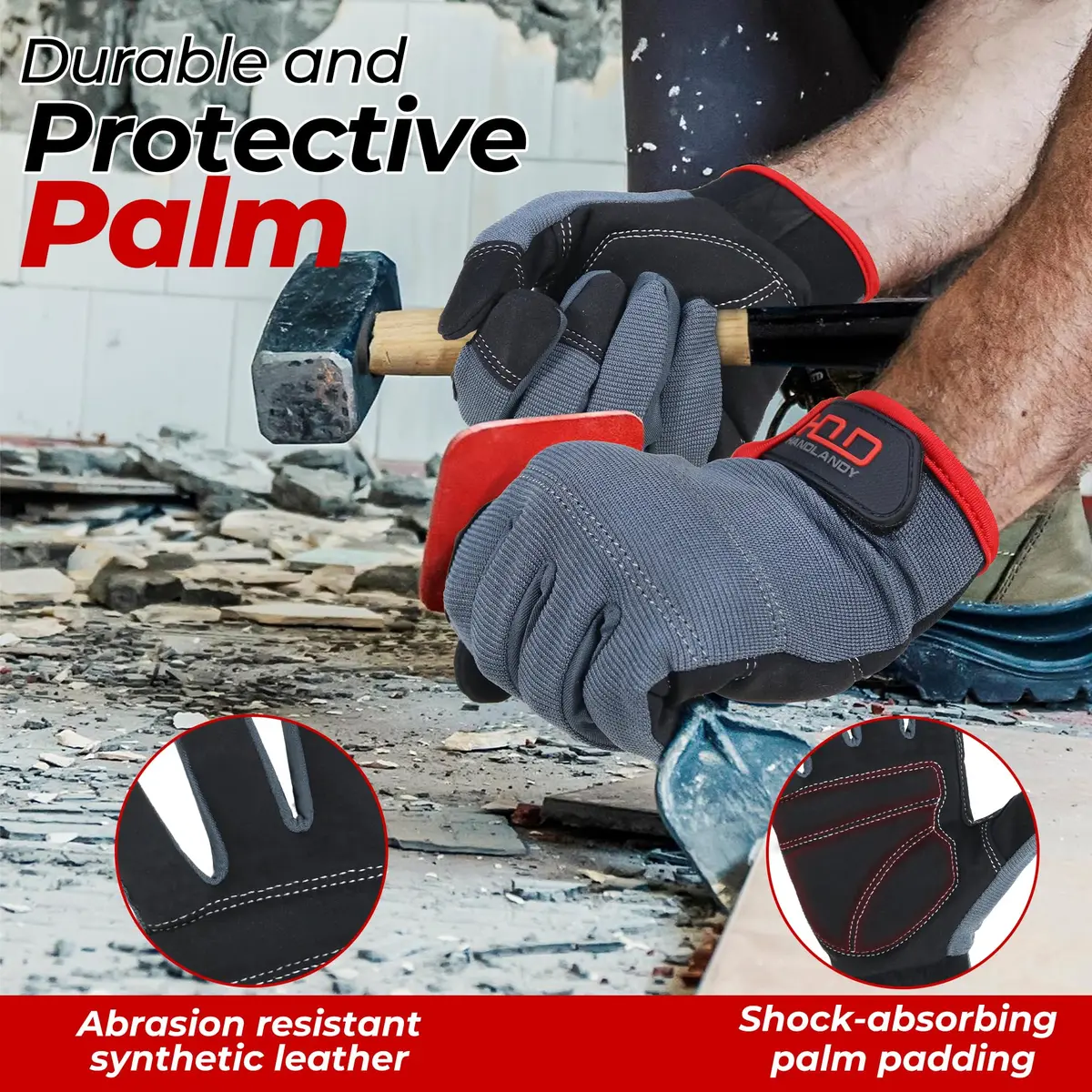 HANDLANDY Work Gloves for Men & Women, Utility Mechanic Touch Screen Gloves, Flexible Breathable Gardening Gloves (Medium, 1 Pair) - view 2