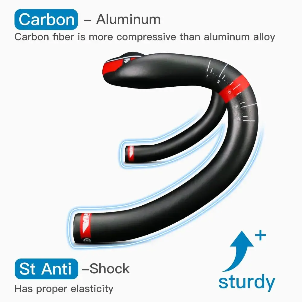 Alfa Pasca Red 3K Matte Carbon Fiber Road Bike Handlebars 31.8 x 400mm Aero Drop Bars - view 4