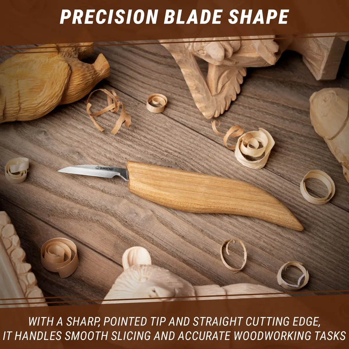 BeaverCraft Wood Chip Carving Knife C8 1.8" | Fine Detail Wood Carving Tool for Beginners & Kids - view 4