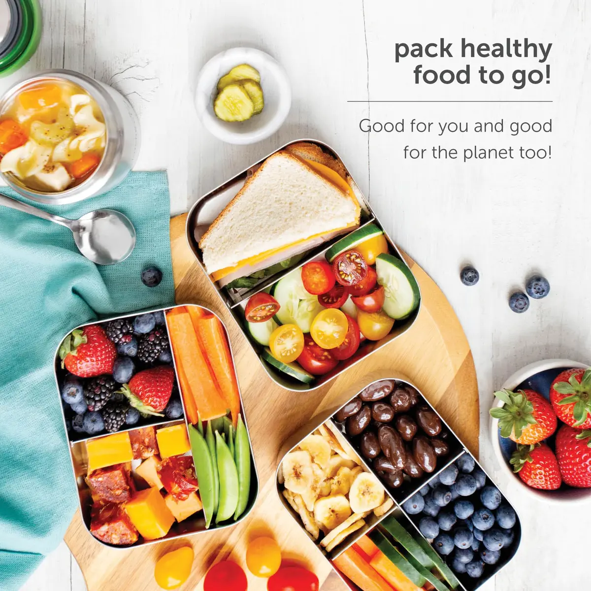 LunchBots Small Stainless Steel Kids Bento Box 4-Section 16oz | Compact, Durable & Safe for Kids - view 7
