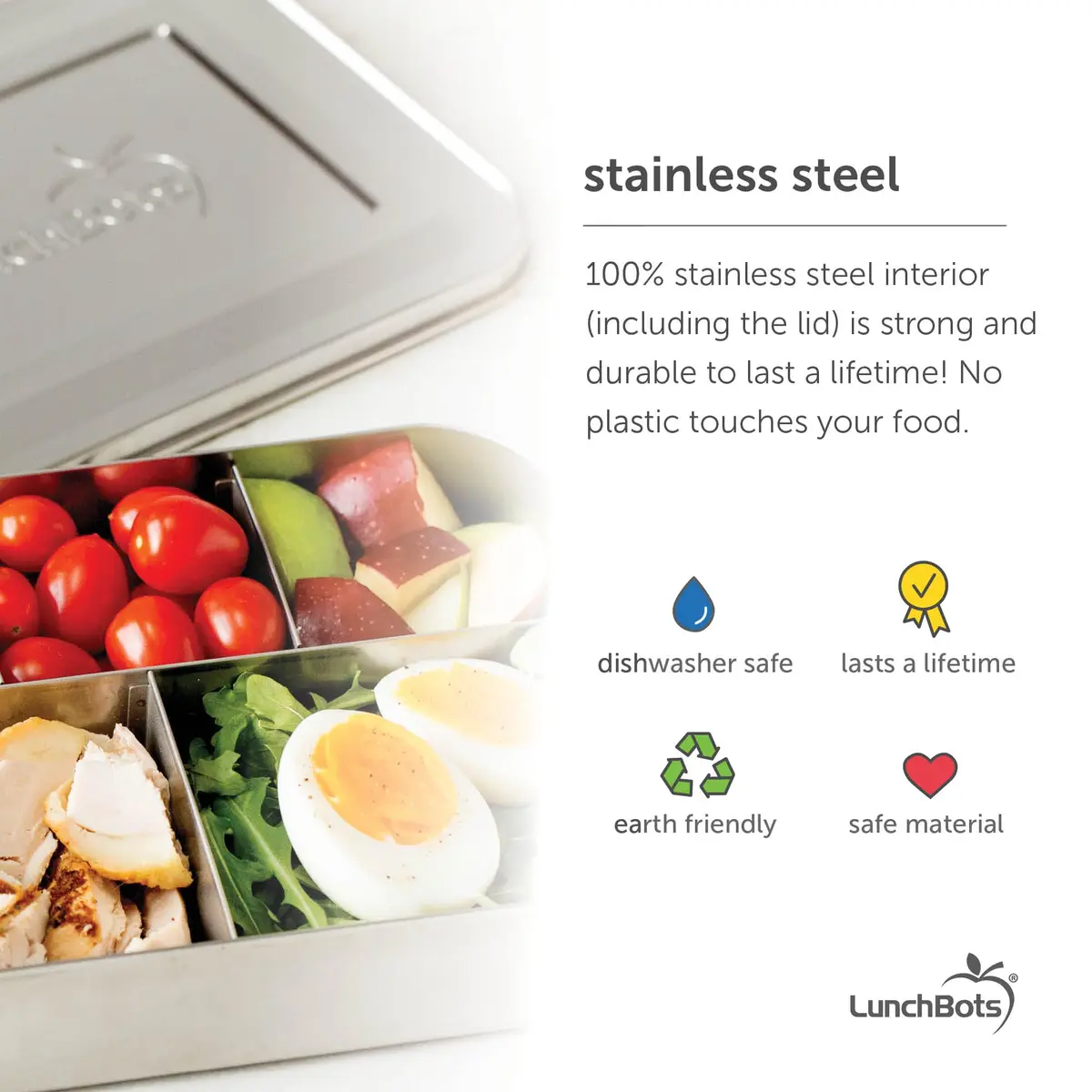 LunchBots Small Stainless Steel Kids Bento Box 4-Section 16oz | Compact, Durable & Safe for Kids - view 3