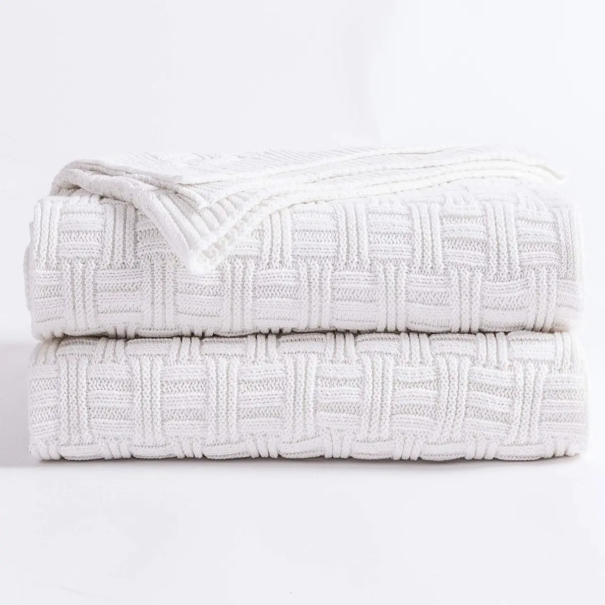 Longhui bedding Pure White Cotton Cable Knit Throw Blanket 50x60 Inch | Cozy, Durable & All-Season - main product image