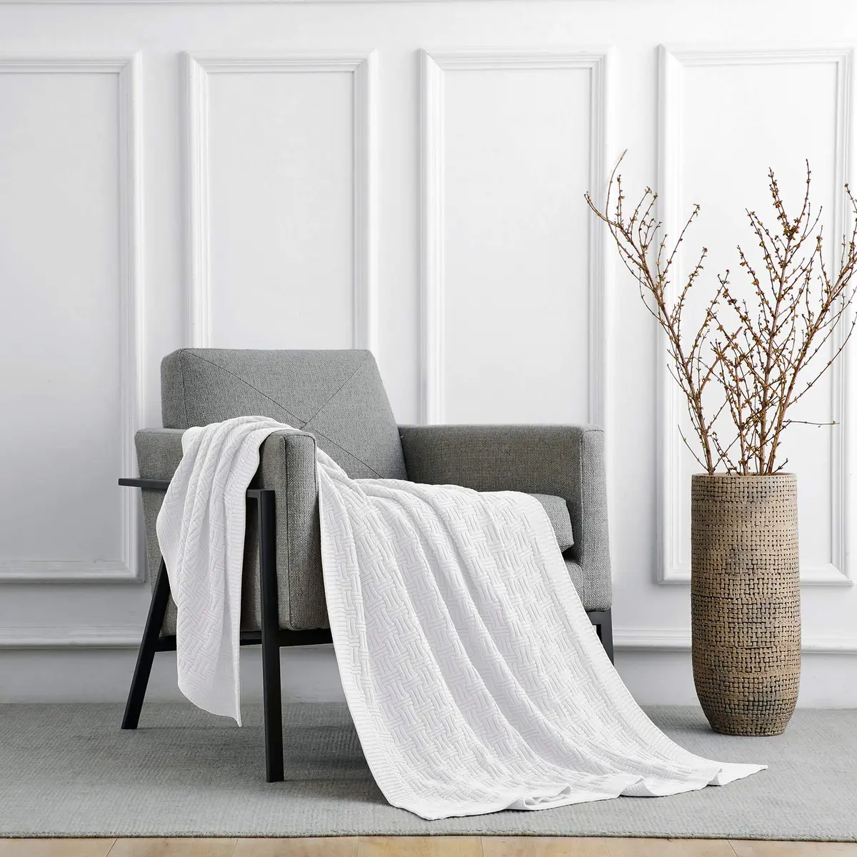 Longhui bedding Pure White Cotton Cable Knit Throw Blanket 50x60 Inch | Cozy, Durable & All-Season - view 5