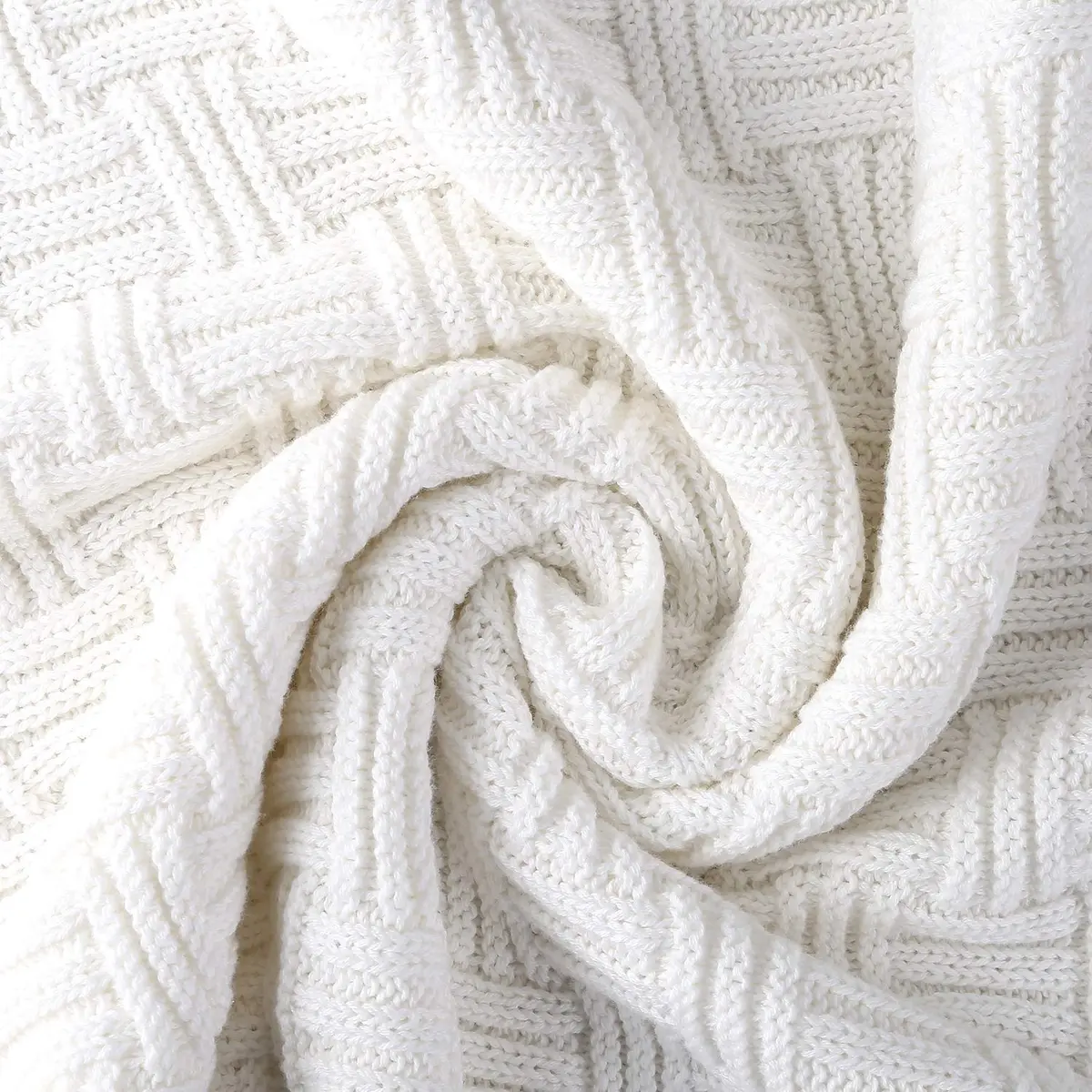Longhui bedding Pure White Cotton Cable Knit Throw Blanket 50x60 Inch | Cozy, Durable & All-Season - view 2