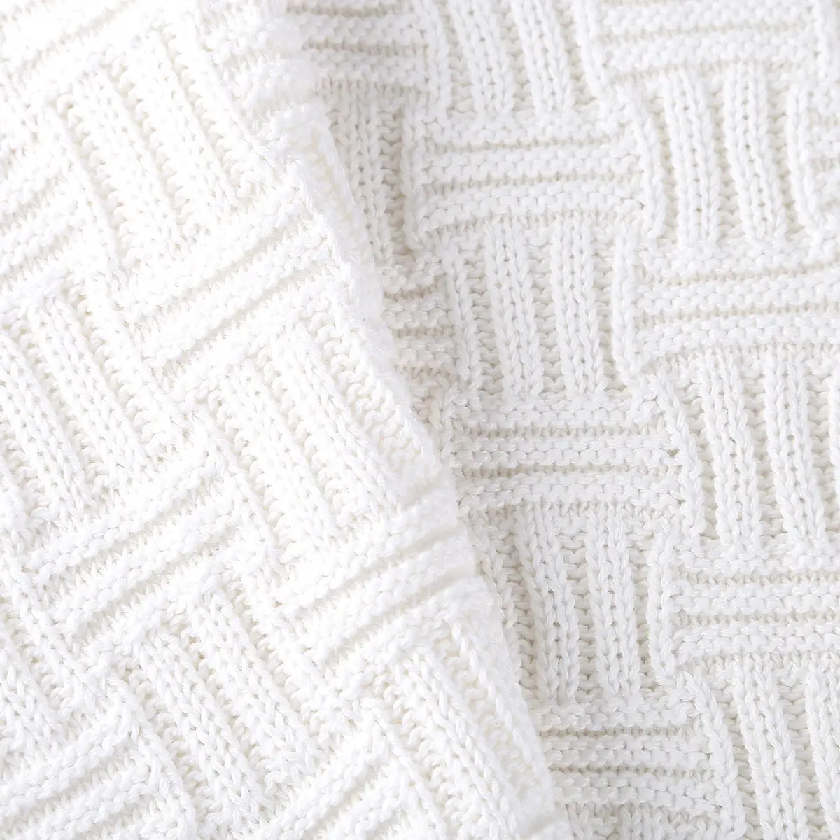 Longhui bedding Pure White Cotton Cable Knit Throw Blanket 50x60 Inch | Cozy, Durable & All-Season - view 4