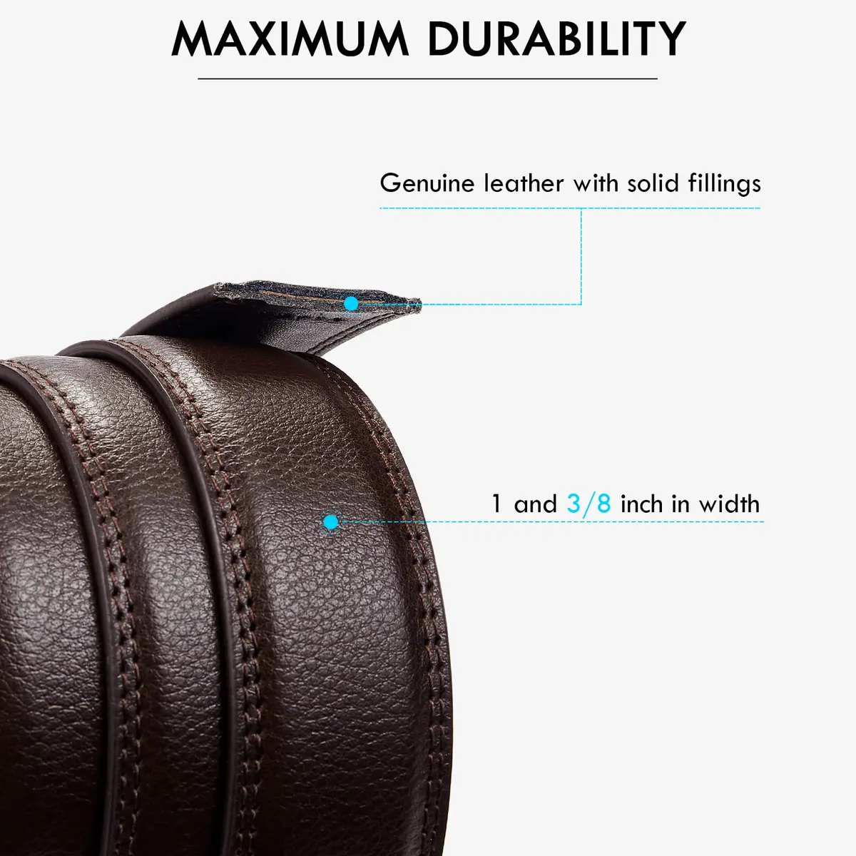 BOSTANTEN Ratchet Leather Belt for Men, 32"-38" Waist Adjustable, 1.38" (35mm) Width | Cuttable Design for Custom Fit - view 3