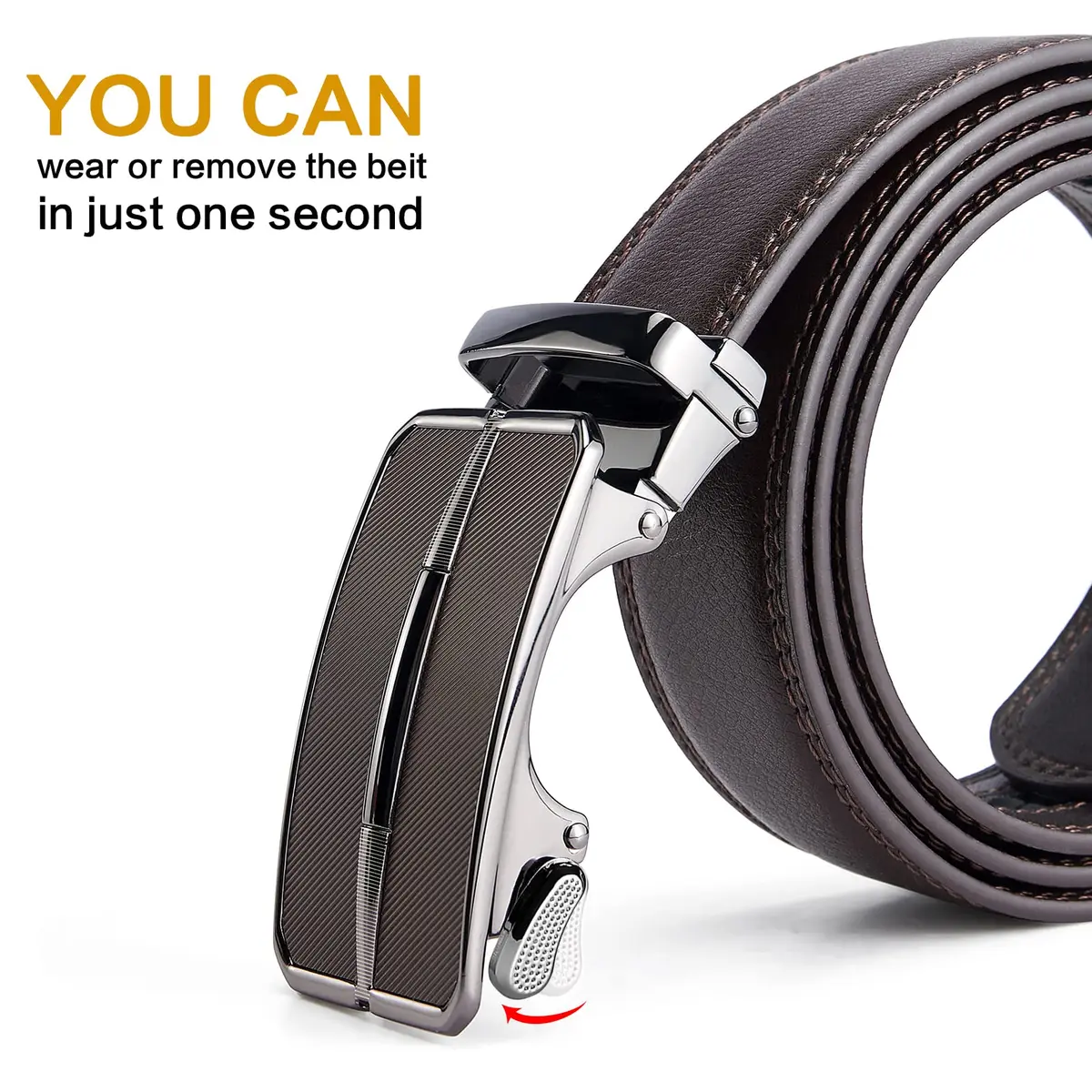 BOSTANTEN Ratchet Leather Belt for Men, 32"-38" Waist Adjustable, 1.38" (35mm) Width | Cuttable Design for Custom Fit - view 4