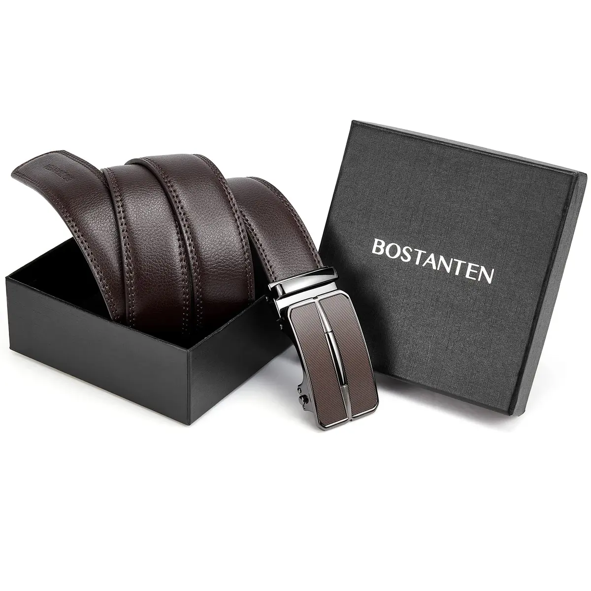 BOSTANTEN Ratchet Mens Belt Leather Trim to Fit 1 3/8" (3.5 cm) Gift Boxed | Adjustable Automatic Buckle for Dress & Casual Wear - view 6