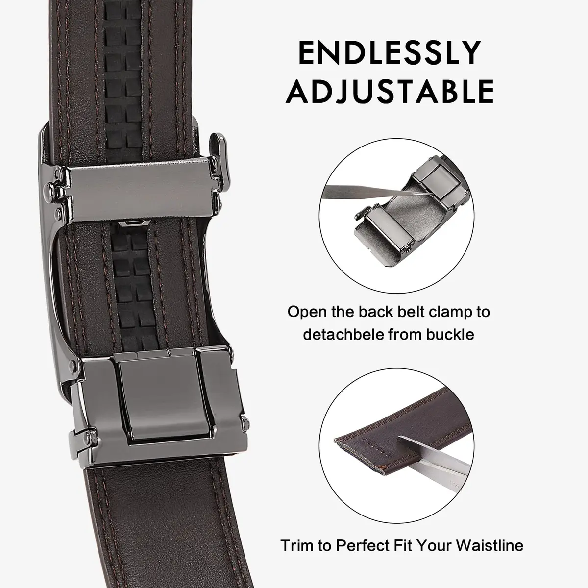 BOSTANTEN Ratchet Mens Belt Leather Trim to Fit 1 3/8" (3.5 cm) Gift Boxed | Adjustable Automatic Buckle for Dress & Casual Wear - view 2