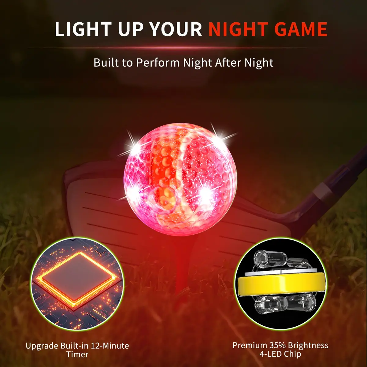 Crestgolf 6 Pack Glow in The Dark Golf Balls Light up Night LED Golf Balls with 12-Minute Reset Timer - view 4