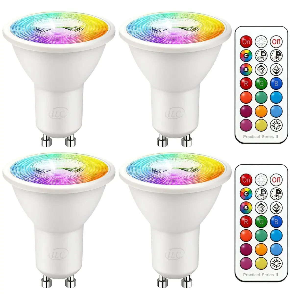 ILC GU10 LED Color Changing Light Bulb 5W (450 Lumens) with Remote Control, Pack of 4 | 12 Colors, 2700K Warm White - main product image