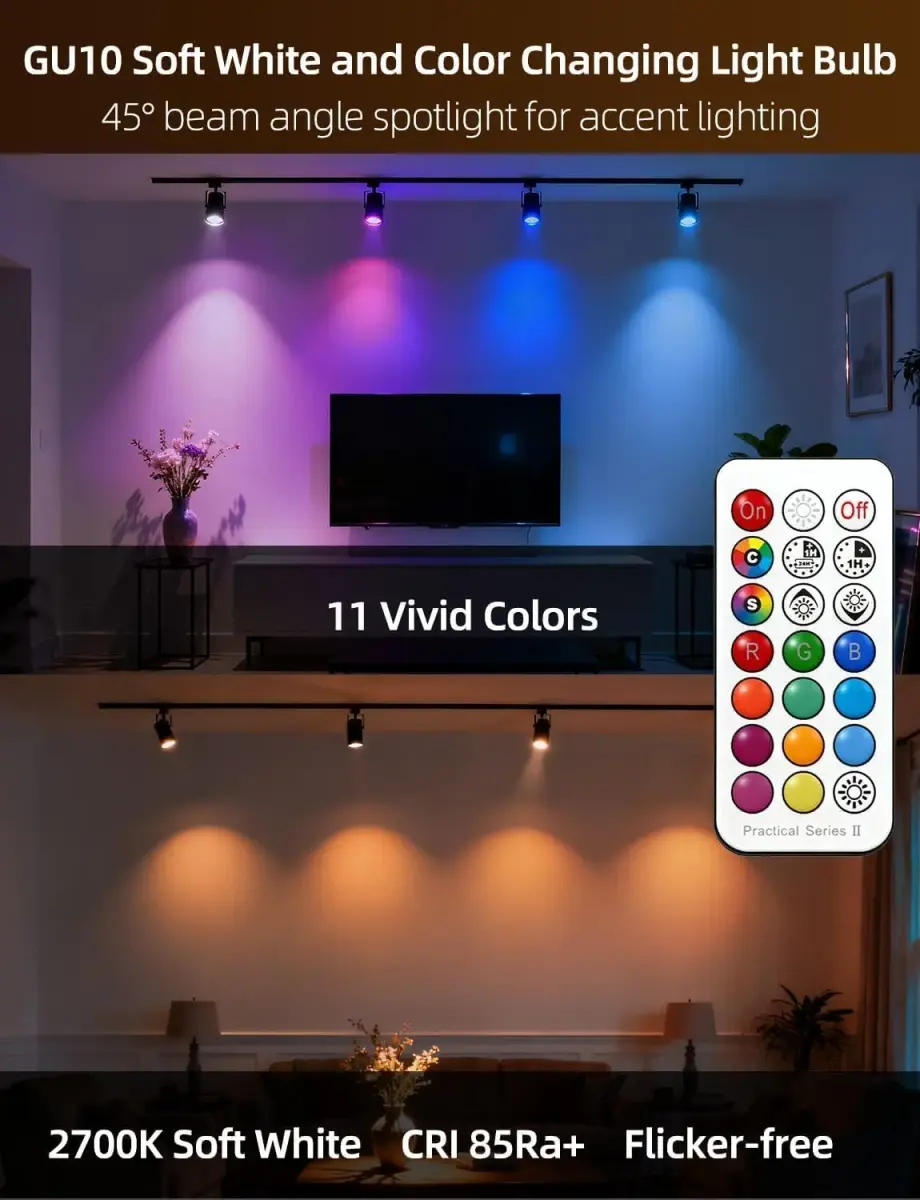 ILC GU10 LED Color Changing Light Bulb 5W (450 Lumens) with Remote Control, Pack of 4 | 12 Colors, 2700K Warm White - view 4