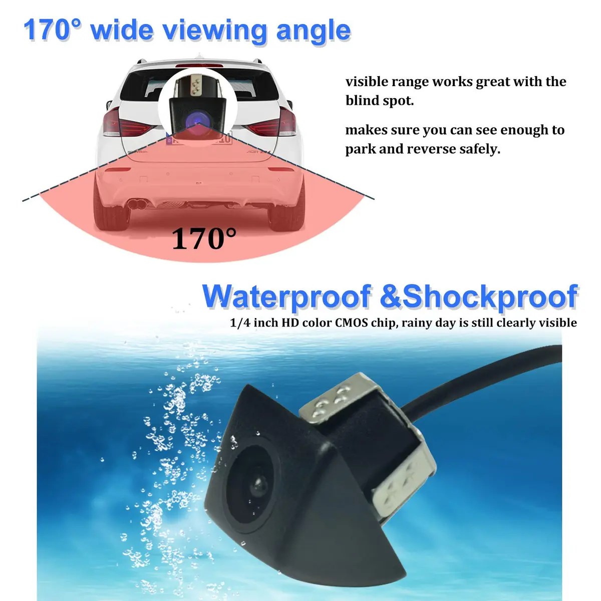 NOAUKA Waterproof IP68 Night Vision Car Rear View Reverse Backup Camera 170° | HD CMOS Parking View - view 3