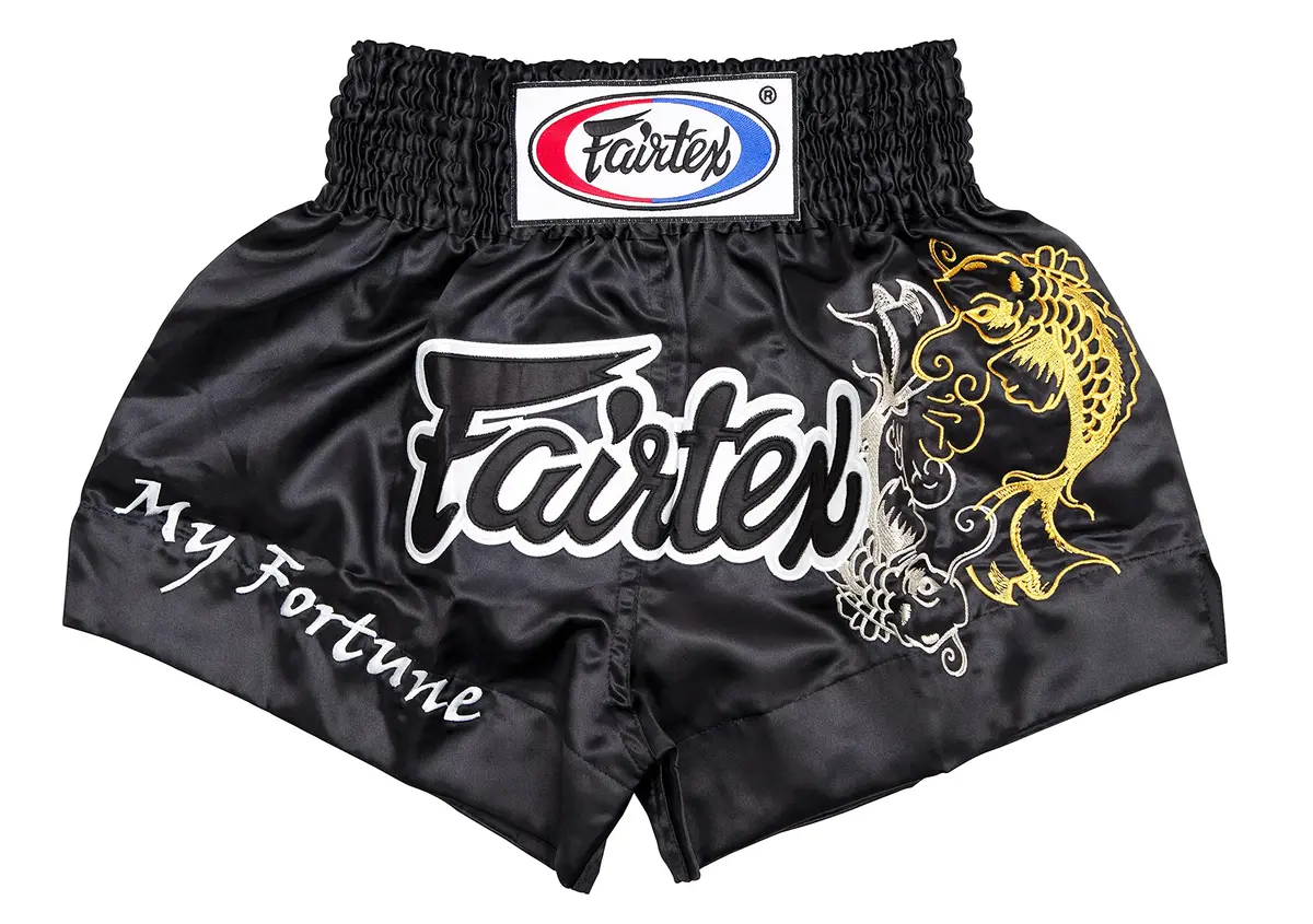Fairtex Muay Thai Boxing Shorts Traditional Styles (Fortune Black, Small) | Microfiber, Lightweight & Breathable - main product image