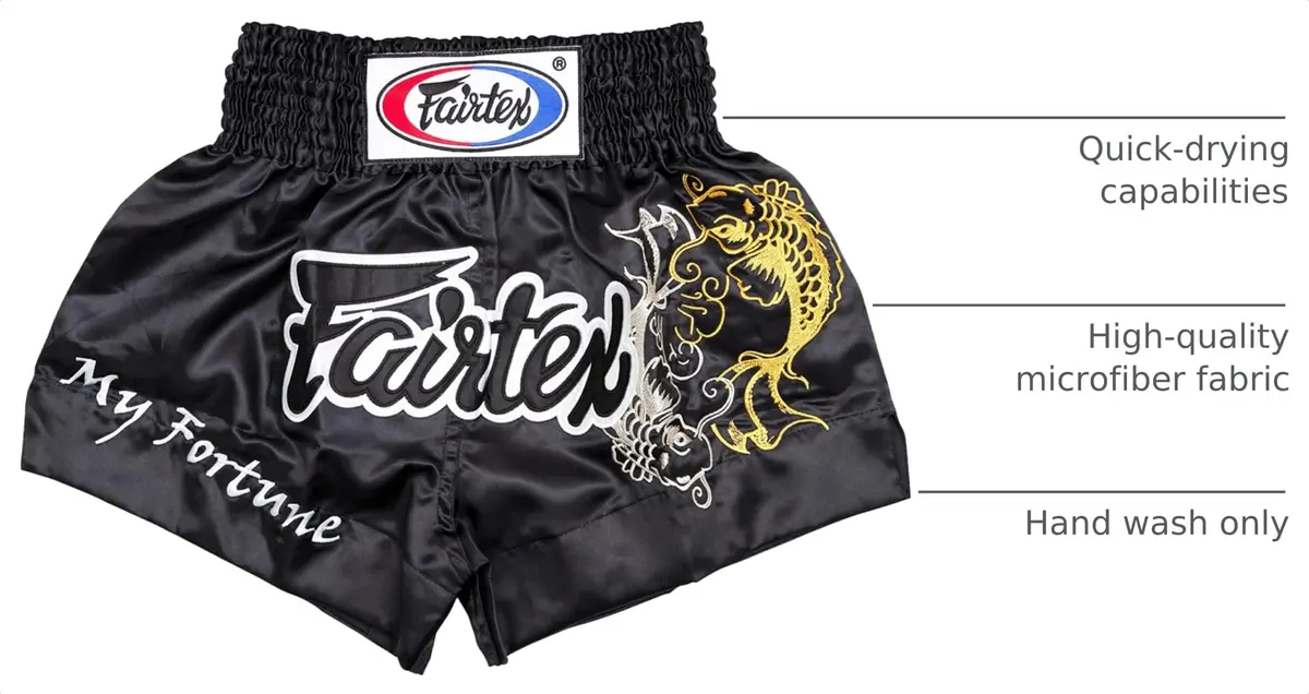 Fairtex Muay Thai Boxing Shorts Traditional Styles (Fortune Black, Small) | Microfiber, Lightweight & Breathable - view 3