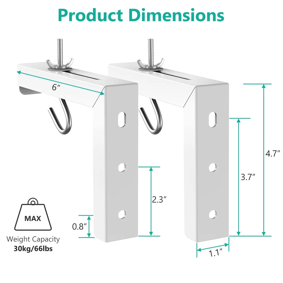 WALI Universal Projector Screen Ceiling Mount, Holds up to 66 lbs | 30kg Capacity L-Brackets - view 4