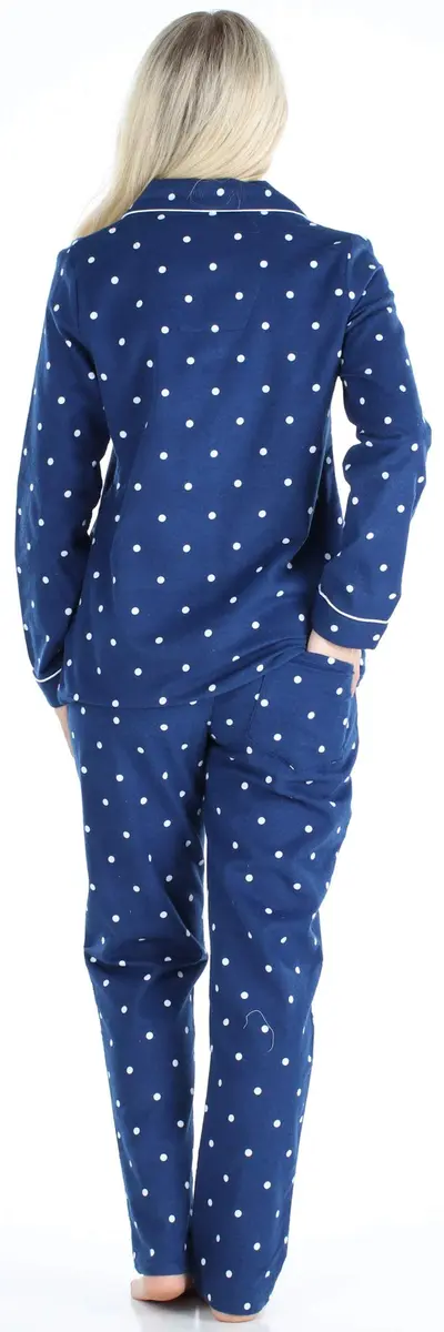 PajamaMania Women's Cotton Flannel Pajama Set, Navy Polka Dot, Medium | Relaxed Fit, Warm & Soft for Indian Nights - view 2