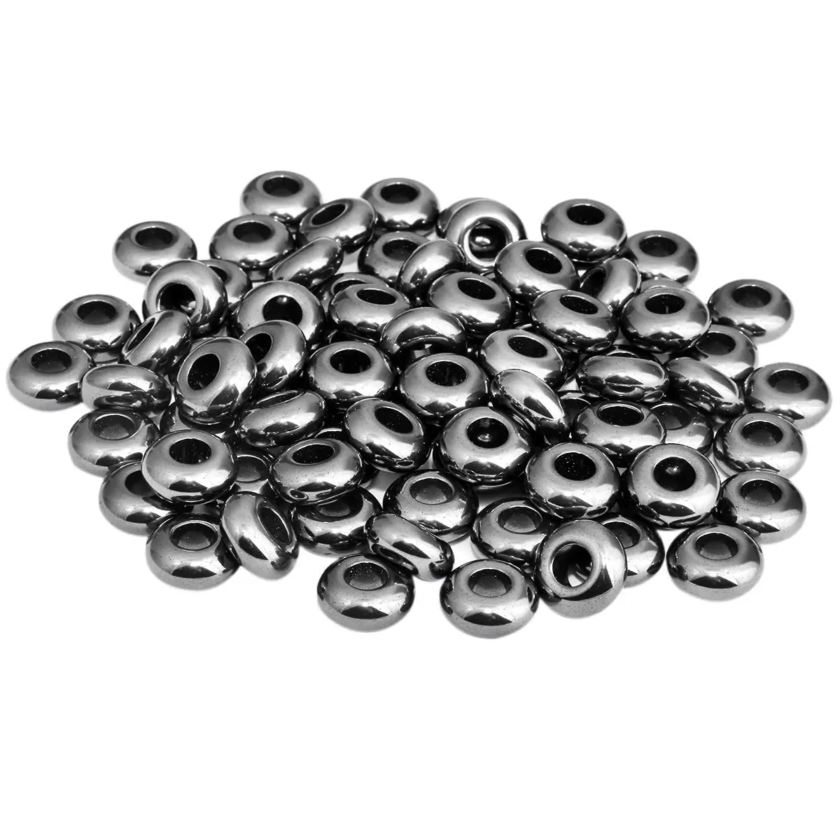 SUNYIK Hematite Large Hole (6mm) Rondelle Beads Pack of 20 | Jewelry Making & DIY Crafts - main product image