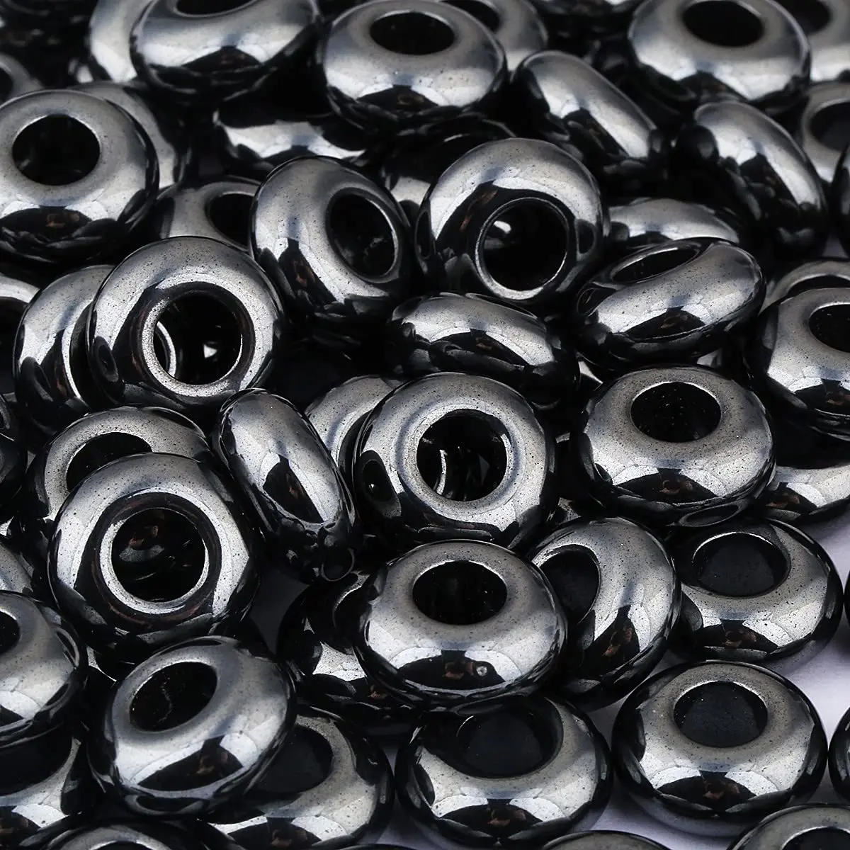 SUNYIK Hematite Large Hole (6mm) Rondelle Beads Pack of 20 | Jewelry Making & DIY Crafts - view 5