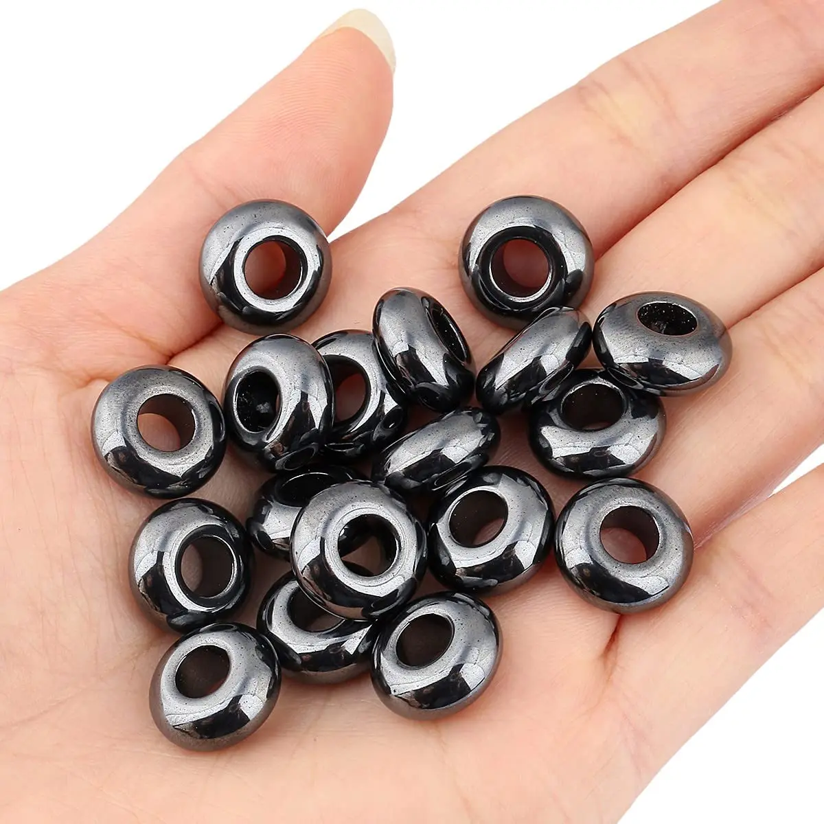 SUNYIK Hematite Large Hole (6mm) Rondelle Beads Pack of 20 | Jewelry Making & DIY Crafts - view 4